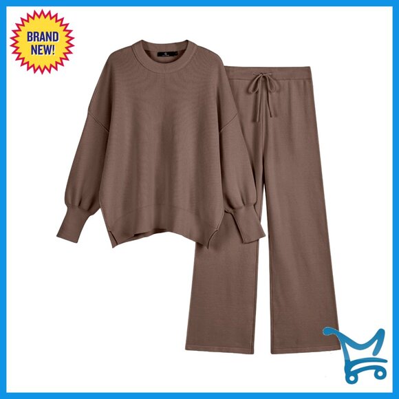 Oversized Knit Sweater Set Lounge Wear Wide Leg Pants Soft Stretchy Ribbed